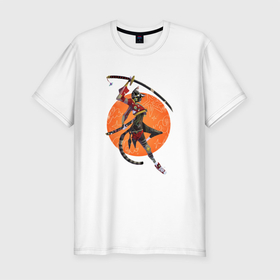 Мужская футболка хлопок Slim с принтом Samurai Сat Girl в Екатеринбурге, 92% хлопок, 8% лайкра | приталенный силуэт, круглый вырез ворота, длина до линии бедра, короткий рукав | samurai | девушка самурай | кот самурай | самурай | япония