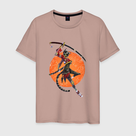 Мужская футболка хлопок с принтом Samurai Сat Girl в Тюмени, 100% хлопок | прямой крой, круглый вырез горловины, длина до линии бедер, слегка спущенное плечо. | Тематика изображения на принте: samurai | девушка самурай | кот самурай | самурай | япония