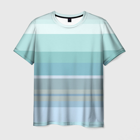 Мужская футболка 3D с принтом Морские линии , 100% полиэфир | прямой крой, круглый вырез горловины, длина до линии бедер | Тематика изображения на принте: бирюзовый | лазурный | линии | море | морская волна | морской | небесный | сине зеленый