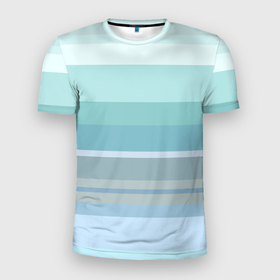 Мужская футболка 3D Slim с принтом Морские линии , 100% полиэстер с улучшенными характеристиками | приталенный силуэт, круглая горловина, широкие плечи, сужается к линии бедра | Тематика изображения на принте: бирюзовый | лазурный | линии | море | морская волна | морской | небесный | сине зеленый