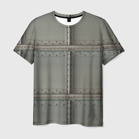 Мужская футболка 3D с принтом Стальные плиты с заклёпками в Екатеринбурге, 100% полиэфир | прямой крой, круглый вырез горловины, длина до линии бедер | бронежилет | броня | металл | сталь | стальные пластины | стальные плиты