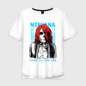 Мужская футболка хлопок Oversize с принтом Kurt Cobain skull в Санкт-Петербурге, 100% хлопок | свободный крой, круглый ворот, “спинка” длиннее передней части | come ase you are | grunge | hardcore | kurt cobain | music | nirvana | punk | rock | skull | гранж | кобэйн | курт | музыка | нирвана | рок | скелет | череп