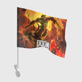 Флаг для автомобиля с принтом Doomguy   demon fight в Курске, 100% полиэстер | Размер: 30*21 см | 