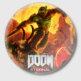 Значок с принтом Doomguy   demon fight в Екатеринбурге,  металл | круглая форма, металлическая застежка в виде булавки | 