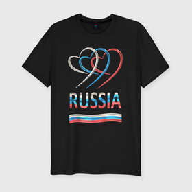 Мужская футболка хлопок Slim с принтом Российский трехцветный флаг сердечками в Белгороде, 92% хлопок, 8% лайкра | приталенный силуэт, круглый вырез ворота, длина до линии бедра, короткий рукав | 3д | патриотизм | россия | сердце | триколор | флаг