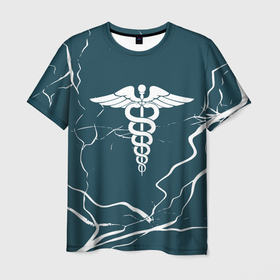 Мужская футболка 3D с принтом Кадуцей   Эмблема в Новосибирске, 100% полиэфир | прямой крой, круглый вырез горловины, длина до линии бедер | врач | врачебный | день медика | змея и чаша | знак медика | знак медицины | интерны | лечебный | медик | медицина | медсестра | студент медик | я врач