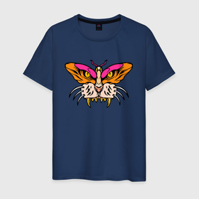 Мужская футболка хлопок с принтом Бабочка м морда тигра в Новосибирске, 100% хлопок | прямой крой, круглый вырез горловины, длина до линии бедер, слегка спущенное плечо. | butterfly | fangs | illusion | jaw | muzzle | tiger | бабочка | иллюзия | клыки | пасть | тигр