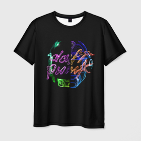 Мужская футболка 3D с принтом daft punk фанк в Тюмени, 100% полиэфир | прямой крой, круглый вырез горловины, длина до линии бедер | daft punk | музыка | неон | техно | электроник рок