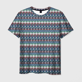 Мужская футболка 3D с принтом Мексиканский этнический многоцветный в Екатеринбурге, 100% полиэфир | прямой крой, круглый вырез горловины, длина до линии бедер | aztec | bla | colorful | ethnic | gray | mexican | multicolor | striped | stripes | tribal | абстрактный | ацтекский | белый | горизонталь | горизонтальные полосы | коричневый | красочный | мексиканский | многоцветный | племенной