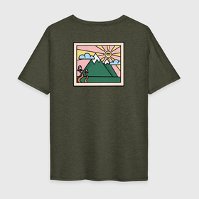 Мужская футболка хлопок Oversize с принтом Мультяшный пейзаж с солнцем и грибами , 100% хлопок | свободный крой, круглый ворот, “спинка” длиннее передней части | горы | грибы | мультики | облака | пейзаж | природа | солнце | холмы
