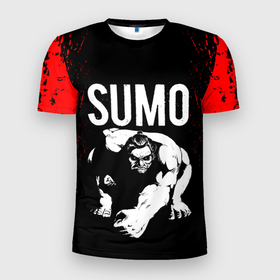 Мужская футболка 3D Slim с принтом Мощный сумоист в Новосибирске, 100% полиэстер с улучшенными характеристиками | приталенный силуэт, круглая горловина, широкие плечи, сужается к линии бедра | sumo | боевые искусства | борец сумо | борьба сумо | единоборства | мощный | рикиси | сумо | сумоист