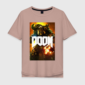Мужская футболка хлопок Oversize с принтом Doom   big demon в Белгороде, 100% хлопок | свободный крой, круглый ворот, “спинка” длиннее передней части | demon | doom | doom slayer | eternal | видео игра | демон | дум | шлем | шутер | этернал
