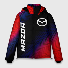 Мужская зимняя куртка 3D с принтом Mazda Красный Карбон в Екатеринбурге, верх — 100% полиэстер; подкладка — 100% полиэстер; утеплитель — 100% полиэстер | длина ниже бедра, свободный силуэт Оверсайз. Есть воротник-стойка, отстегивающийся капюшон и ветрозащитная планка. 

Боковые карманы с листочкой на кнопках и внутренний карман на молнии. | Тематика изображения на принте: auto | brand | logo | mazda | mazda carbon | mazda карбон | symbol | авто | бренд | краска | лого | мазда | символ | спрей
