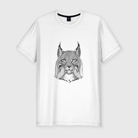 Мужская футболка хлопок Slim с принтом LYNX в Екатеринбурге, 92% хлопок, 8% лайкра | приталенный силуэт, круглый вырез ворота, длина до линии бедра, короткий рукав | animal | black | predator | white | белый | животное | рысь | хищник | чёрный