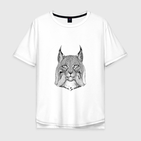 Мужская футболка хлопок Oversize с принтом LYNX в Екатеринбурге, 100% хлопок | свободный крой, круглый ворот, “спинка” длиннее передней части | animal | black | predator | white | белый | животное | рысь | хищник | чёрный