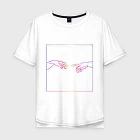 Мужская футболка хлопок Oversize с принтом Неоновый Ренессанс в Санкт-Петербурге, 100% хлопок | свободный крой, круглый ворот, “спинка” длиннее передней части | 
