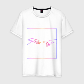 Мужская футболка хлопок с принтом Неоновый Ренессанс в Курске, 100% хлопок | прямой крой, круглый вырез горловины, длина до линии бедер, слегка спущенное плечо. | 