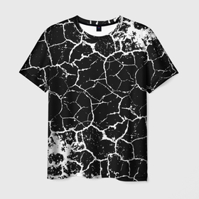 Мужская футболка 3D с принтом Белая Лава в Новосибирске, 100% полиэфир | прямой крой, круглый вырез горловины, длина до линии бедер | абстракцыя | винтаж | лава | полосы | скалы | трещины