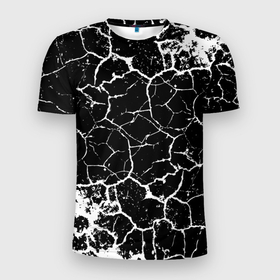 Мужская футболка 3D Slim с принтом Белая Лава в Новосибирске, 100% полиэстер с улучшенными характеристиками | приталенный силуэт, круглая горловина, широкие плечи, сужается к линии бедра | Тематика изображения на принте: абстракцыя | винтаж | лава | полосы | скалы | трещины