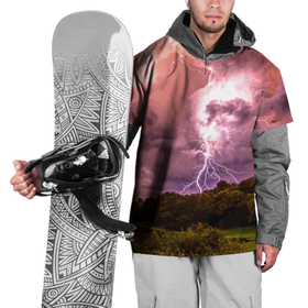 Накидка на куртку 3D с принтом Грозовые разряды молний над лесным озером в Новосибирске, 100% полиэстер |  | forest | lake | lightning | nature | storm | storm cloud | гроза | лес | молния | озеро | природа | туча