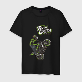 Мужская футболка хлопок с принтом Kawasaki Green Team в Екатеринбурге, 100% хлопок | прямой крой, круглый вырез горловины, длина до линии бедер, слегка спущенное плечо. | kawasaki | кавасаки | мотоспорт | мотоциклы | японские мотоциклы