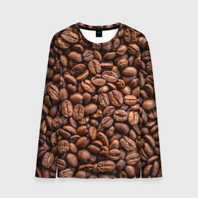 Мужской лонгслив 3D с принтом Зерна жареного кофе в Тюмени, 100% полиэстер | длинные рукава, круглый вырез горловины, полуприлегающий силуэт | coffee | кофе | кофейные зерна | текстура