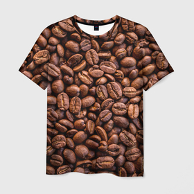 Мужская футболка 3D с принтом Зерна жареного кофе в Петрозаводске, 100% полиэфир | прямой крой, круглый вырез горловины, длина до линии бедер | coffee | кофе | кофейные зерна | текстура