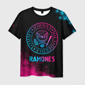 Мужская футболка 3D с принтом Ramones Neon Gradient в Екатеринбурге, 100% полиэфир | прямой крой, круглый вырез горловины, длина до линии бедер | 