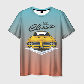 Мужская футболка 3D с принтом Желтая  классическая  машина retro в Белгороде, 100% полиэфир | прямой крой, круглый вырез горловины, длина до линии бедер | car | retro | желтая машина | машина | ретро | старая машина