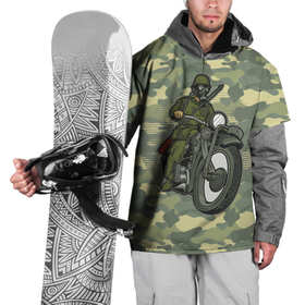 Накидка на куртку 3D с принтом в противогазе на  мотоцикле , 100% полиэстер |  | Тематика изображения на принте: moto | камуфляж | мото | мотоцикл | противогаз | хаки