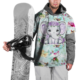 Накидка на куртку 3D с принтом Милая слониха  в цветах , 100% полиэстер |  | Тематика изображения на принте: слон | слон в цветах | слоненок | слониха | цветы