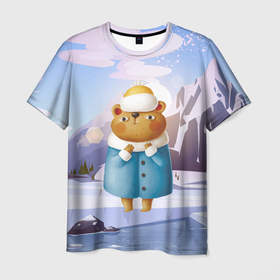 Мужская футболка 3D с принтом Медведица  в шубке в Тюмени, 100% полиэфир | прямой крой, круглый вырез горловины, длина до линии бедер | медведица | медведица в шубке | медведь | медвежонок | шуба