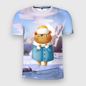 Мужская футболка 3D Slim с принтом Медведица  в шубке в Белгороде, 100% полиэстер с улучшенными характеристиками | приталенный силуэт, круглая горловина, широкие плечи, сужается к линии бедра | медведица | медведица в шубке | медведь | медвежонок | шуба