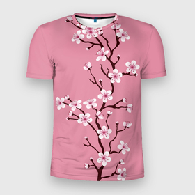 Мужская футболка 3D Slim с принтом Нежность сакуры в Петрозаводске, 100% полиэстер с улучшенными характеристиками | приталенный силуэт, круглая горловина, широкие плечи, сужается к линии бедра | вишневый цвет | красота | нежность | сакура | цветок | япония