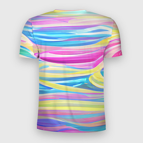 Мужская футболка 3D Slim с принтом Многоцветные волны в Кировске, 100% полиэстер с улучшенными характеристиками | приталенный силуэт, круглая горловина, широкие плечи, сужается к линии бедра | abstraction | bright | colors | emotions | lines | multicoloured | positive | summer | waves | абстракция | волны | выразительный | краски | летний | многоцветные | позитивный | полосы | радужный | разноцветные | эмоциональный | яркий