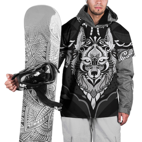 Накидка на куртку 3D с принтом Черно белый волк , 100% полиэстер |  | волк | голова волка | монохром | узор | хищник | черно белое