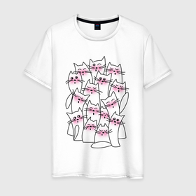 Мужская футболка хлопок с принтом Поющие коты в Екатеринбурге, 100% хлопок | прямой крой, круглый вырез горловины, длина до линии бедер, слегка спущенное плечо. | Тематика изображения на принте: cat | котенок | котики | коты | кошки