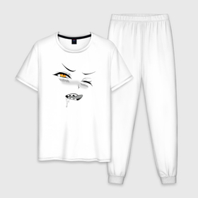 Мужская пижама хлопок с принтом Острые зубки в Тюмени, 100% хлопок | брюки и футболка прямого кроя, без карманов, на брюках мягкая резинка на поясе и по низу штанин
 | 