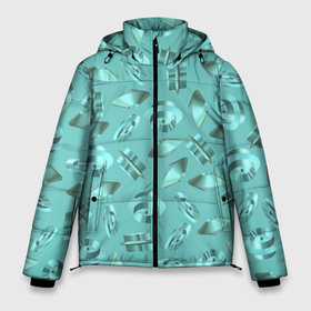 Мужская зимняя куртка 3D с принтом Абстрактный перламутровый фон из бирюзовых геометрических фигур в Новосибирске, верх — 100% полиэстер; подкладка — 100% полиэстер; утеплитель — 100% полиэстер | длина ниже бедра, свободный силуэт Оверсайз. Есть воротник-стойка, отстегивающийся капюшон и ветрозащитная планка. 

Боковые карманы с листочкой на кнопках и внутренний карман на молнии. | 3д | абстрактыный | бирюзовый | блестящий | геометрия | перламутровый | рандомный
