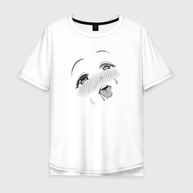 Мужская футболка хлопок Oversize с принтом Ахегао язык в Курске, 100% хлопок | свободный крой, круглый ворот, “спинка” длиннее передней части | Тематика изображения на принте: 