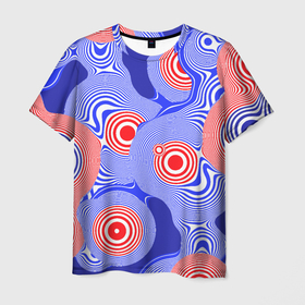 Мужская футболка 3D с принтом Сине красная психоделика , 100% полиэфир | прямой крой, круглый вырез горловины, длина до линии бедер | Тематика изображения на принте: abstraction | абстракция | волны | круги | психоделика