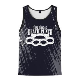 Мужская майка 3D с принтом Five Finger Death Punch   кастет в Тюмени, 100% полиэстер | круглая горловина, приталенный силуэт, длина до линии бедра. Пройма и горловина окантованы тонкой бейкой | Тематика изображения на принте: 5fdp | 5фдп | ffdp | five finger death punch | metal | music | skeleton | sounds | метал | музыка | рок | череп