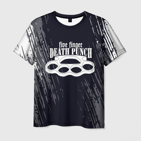 Мужская футболка 3D с принтом Five Finger Death Punch   кастет в Новосибирске, 100% полиэфир | прямой крой, круглый вырез горловины, длина до линии бедер | Тематика изображения на принте: 5fdp | 5фдп | ffdp | five finger death punch | metal | music | skeleton | sounds | метал | музыка | рок | череп
