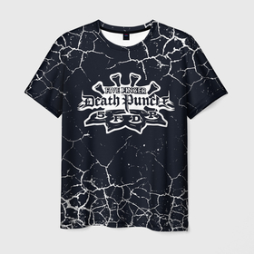 Мужская футболка 3D с принтом Five Finger Death Punch   текстура мелкие трещины в Новосибирске, 100% полиэфир | прямой крой, круглый вырез горловины, длина до линии бедер | 5fdp | 5фдп | ffdp | five finger death punch | metal | music | skeleton | sounds | метал | музыка | рок | череп