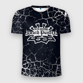 Мужская футболка 3D Slim с принтом Five Finger Death Punch   текстура мелкие трещины в Петрозаводске, 100% полиэстер с улучшенными характеристиками | приталенный силуэт, круглая горловина, широкие плечи, сужается к линии бедра | 5fdp | 5фдп | ffdp | five finger death punch | metal | music | skeleton | sounds | метал | музыка | рок | череп