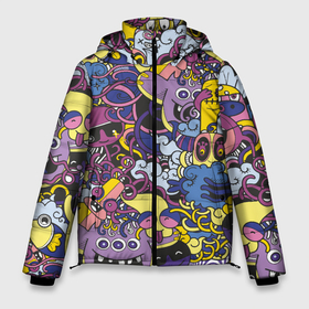 Мужская зимняя куртка 3D с принтом Монстры такие монстры в Екатеринбурге, верх — 100% полиэстер; подкладка — 100% полиэстер; утеплитель — 100% полиэстер | длина ниже бедра, свободный силуэт Оверсайз. Есть воротник-стойка, отстегивающийся капюшон и ветрозащитная планка. 

Боковые карманы с листочкой на кнопках и внутренний карман на молнии. | Тематика изображения на принте: монстри | монстрики | существа | человечки | чудики