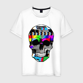Мужская футболка хлопок с принтом No signal   Skull Glitch в Екатеринбурге, 100% хлопок | прямой крой, круглый вырез горловины, длина до линии бедер, слегка спущенное плечо. | 