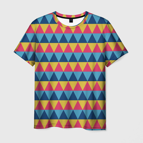 Мужская футболка 3D с принтом Калейдоскоп   цветные треугольники в Петрозаводске, 100% полиэфир | прямой крой, круглый вырез горловины, длина до линии бедер | абстрактные | абстракция | геометрия | классика | классические | нейтральные | спокойные | узор | узоры
