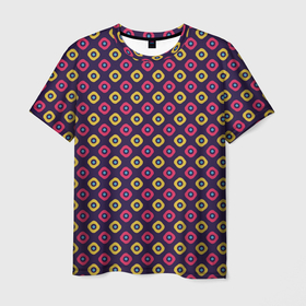 Мужская футболка 3D с принтом Желто бордовые кружки паттерн в Санкт-Петербурге, 100% полиэфир | прямой крой, круглый вырез горловины, длина до линии бедер | абстрактные | абстракция | геометрия | классика | классические | нейтральные | спокойные | узор | узоры