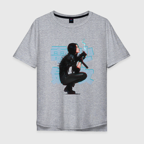 Мужская футболка хлопок Oversize с принтом Cyberpunk 2077 Девушка киборг в Курске, 100% хлопок | свободный крой, круглый ворот, “спинка” длиннее передней части | cyberpunk 2077 | game | девушка